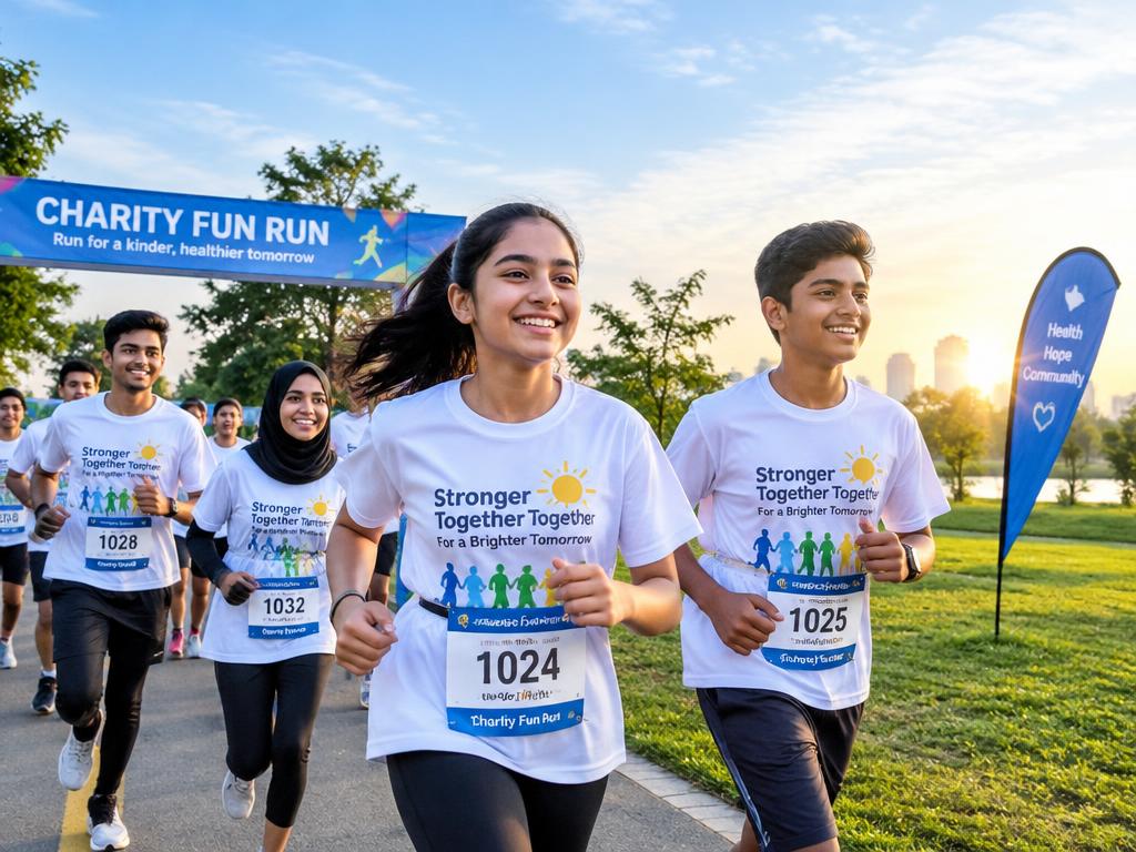 Young people smiling during a charity fun run